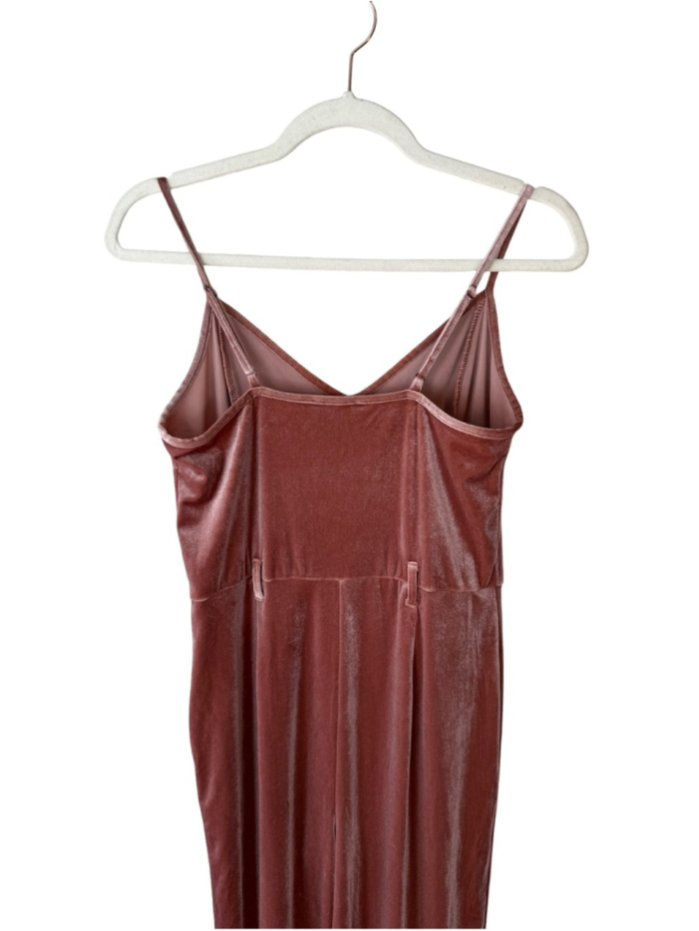 Forever 21 Dusty Rose Velvet V-Neck Wide-Leg Jumpsuit Size L Y2K Wedding - Picture 9 of 12